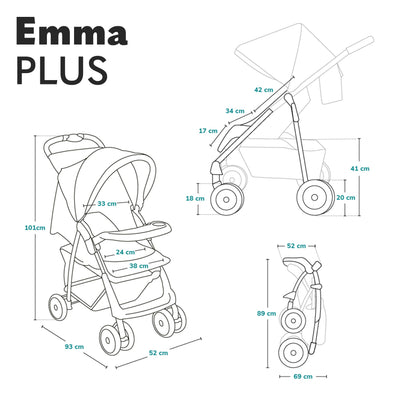 LIONELO Emma Plus Kinderwagen bis zu 15 kg, Kindersportwagen, leicht modern klein Buggy mit Liegeposition, zusammenklappbar, große Räder, großer Korb, Tasche Stone