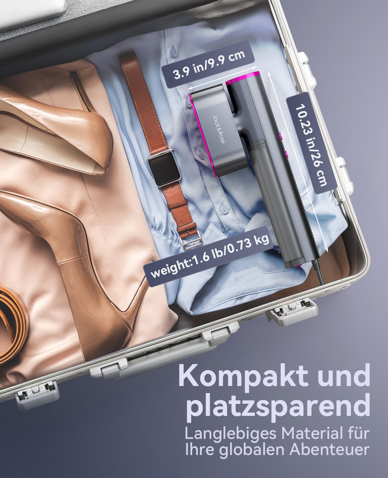 Reise Dampfglätter mit weltweiter Spannung(100-240V), Tragbare Steamer für Kleidung, 2-in-1 Reisebügeleisen 1000W Steam iron, 15s schnelles Aufheizen Steamer dampfglätter für Globale Reisen & Zuhause