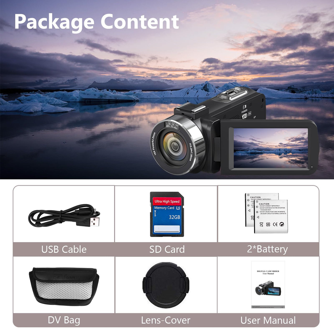 Videokamera 4K Camcorder HD 80MP IR-Nachtsicht Vlogging Kamera für YouTube, Webcam Camera mit 18-Facher Digitalzoom, 3.0’’ 270° Drehung IPS Bildschirm 30FPS Videokamera mit 32GB SD-Karte und Batterien