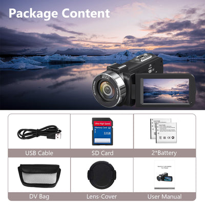 Videokamera 4K Camcorder HD 80MP IR-Nachtsicht Vlogging Kamera für YouTube, Webcam Camera mit 18-Facher Digitalzoom, 3.0’’ 270° Drehung IPS Bildschirm 30FPS Videokamera mit 32GB SD-Karte und Batterien