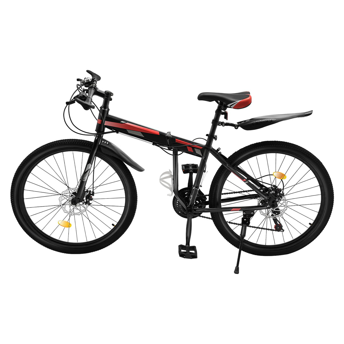 26 Zoll Faltrad 21 Gang MTB Mountainbike Faltrad Junior Fahrrad, geeignet für Outdoor-Touren Wandern, große Hilfe für Radfahren Enthusiasten (Schwarz/Rot)