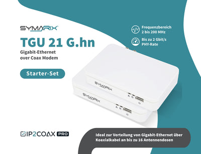 SYMARIX TGU 21 G.hn Wave-2-Technologie Ethernet Over Coax Modem (EoC) Gigabit-Ethernet über Koaxialkabel Latenz <1ms (Starter-Set)