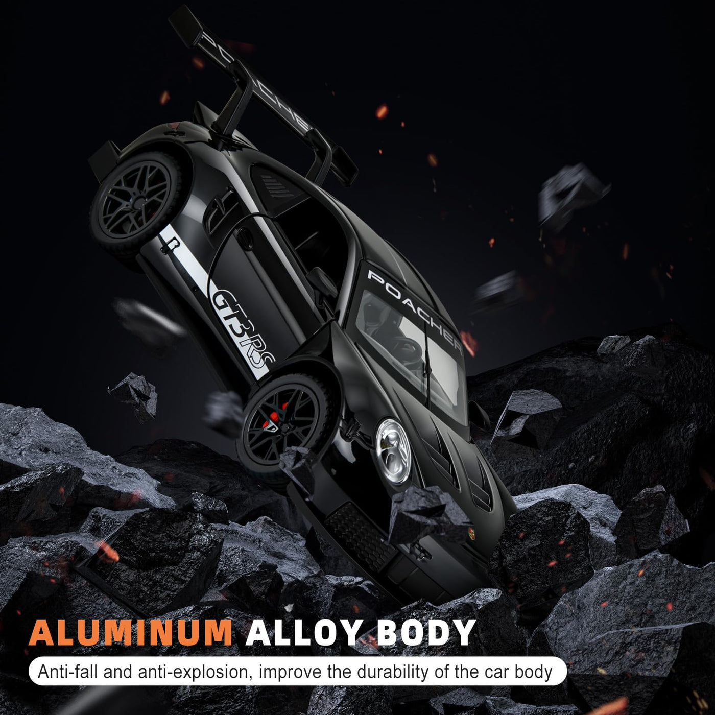 MODVKVK 911 GT3RS Modellauto 1:32, Spielzeugautos aus Druckgussmetall, Kinderspielzeugauto mit Ton und Licht mit Rückziehfunktion für Kinder ab 3 Jahren und Autosammler (Schwarz)