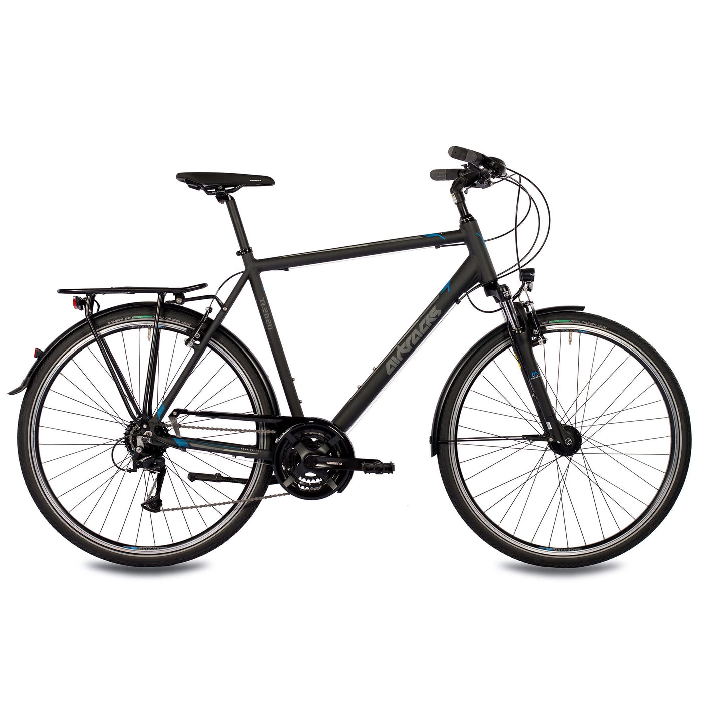 Airtracks Herren Trekking Fahrrad 28 Zoll Trekkingbike TR.2820 Trekkingrad City Bike 24 Gang Shimano ACERA RD-T3000 Kettenschaltung Nabendynamo Schwarz Matt - 60cm Körpergröße 185-195 cm