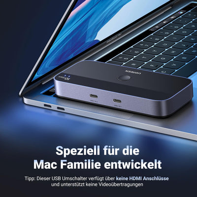 UGREEN USB C Switch 2PC 10Gbps USB Switch 3.2 2 In 4 Out mit Desktop Kontroller USB Umschalter Aluminiumgehäuse mit 2USB C auf C Kabeln für Tastatur, Maus, Drucker, USB Stick usw.