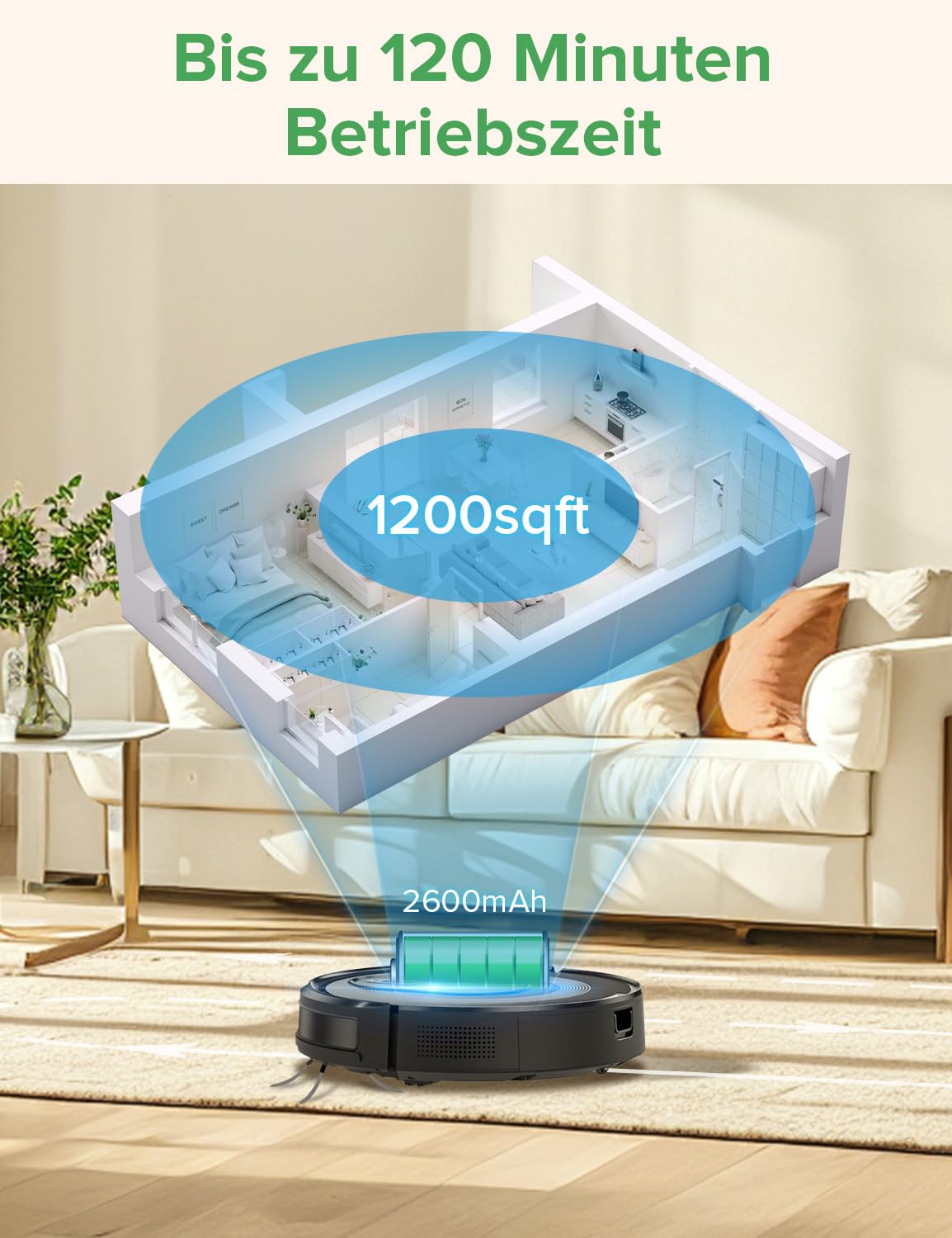 Vexilar W7 Saugroboter mit Wischfunktion 2 in 1, Staubsauger Roboter mit 3000Pa Saugkraft, 120Min Laufzeit Staubsaugerroboter, 3 Reinigungsmodi Roboterstaubsauger, Saugroboter Tierhaare und Hartböden