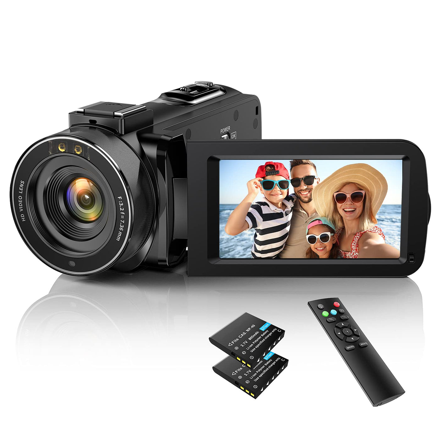 Videokamera Camcorder 1080P 30FPS 36MP Vlogging Kamera Recorder für YouTube, Digital Camcorder mit IR Nachtsicht 3.0 '' IPS-Bildschirm 16X Digital Zoom, Digitalkamera mit Fernbedienung, 2 Batterien