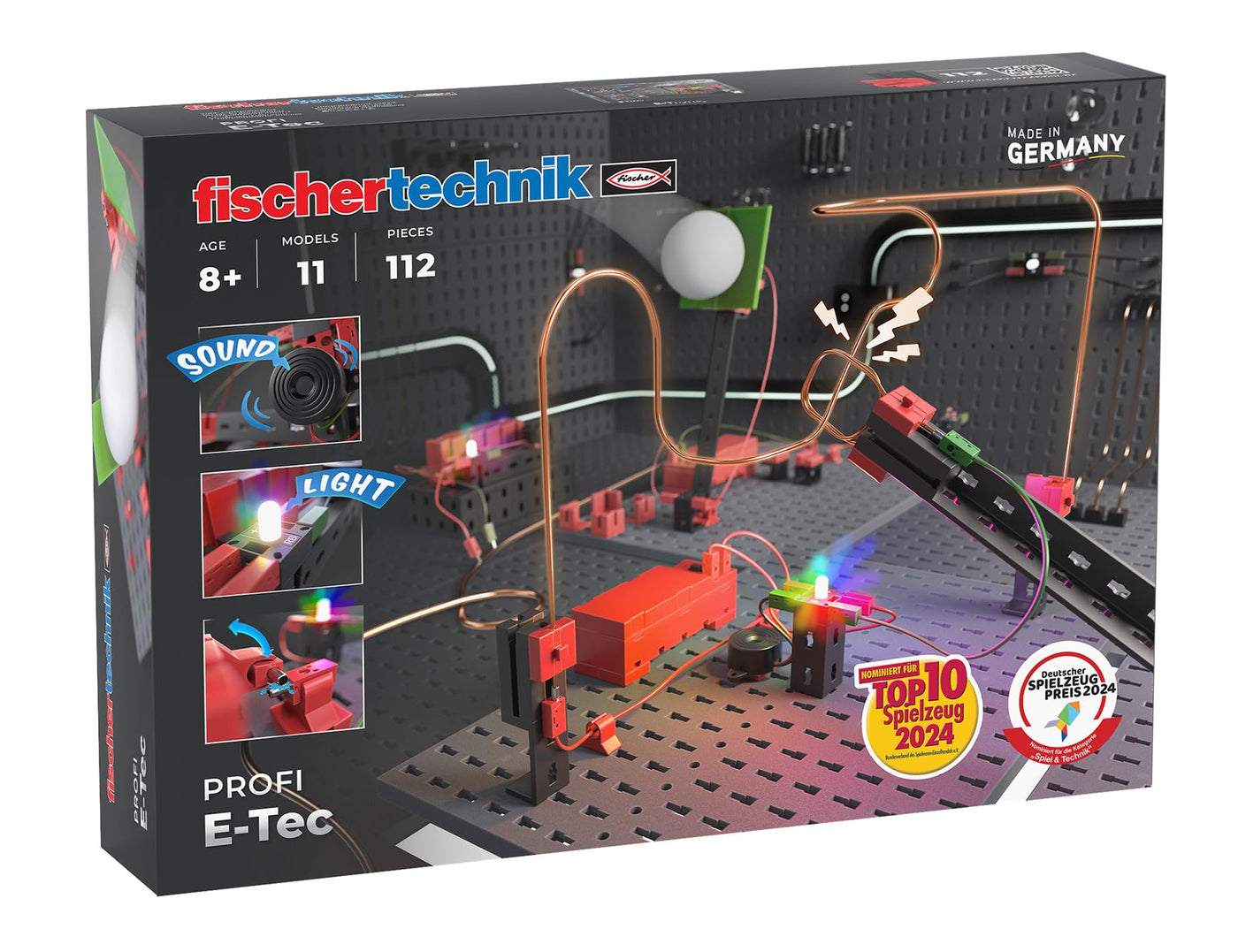 fischertechnik E-Tec 571905 – Elektrik-Baukasten für Kinder, Experimentierkasten mit 11 Modellen, ab 8 Jahren, Black