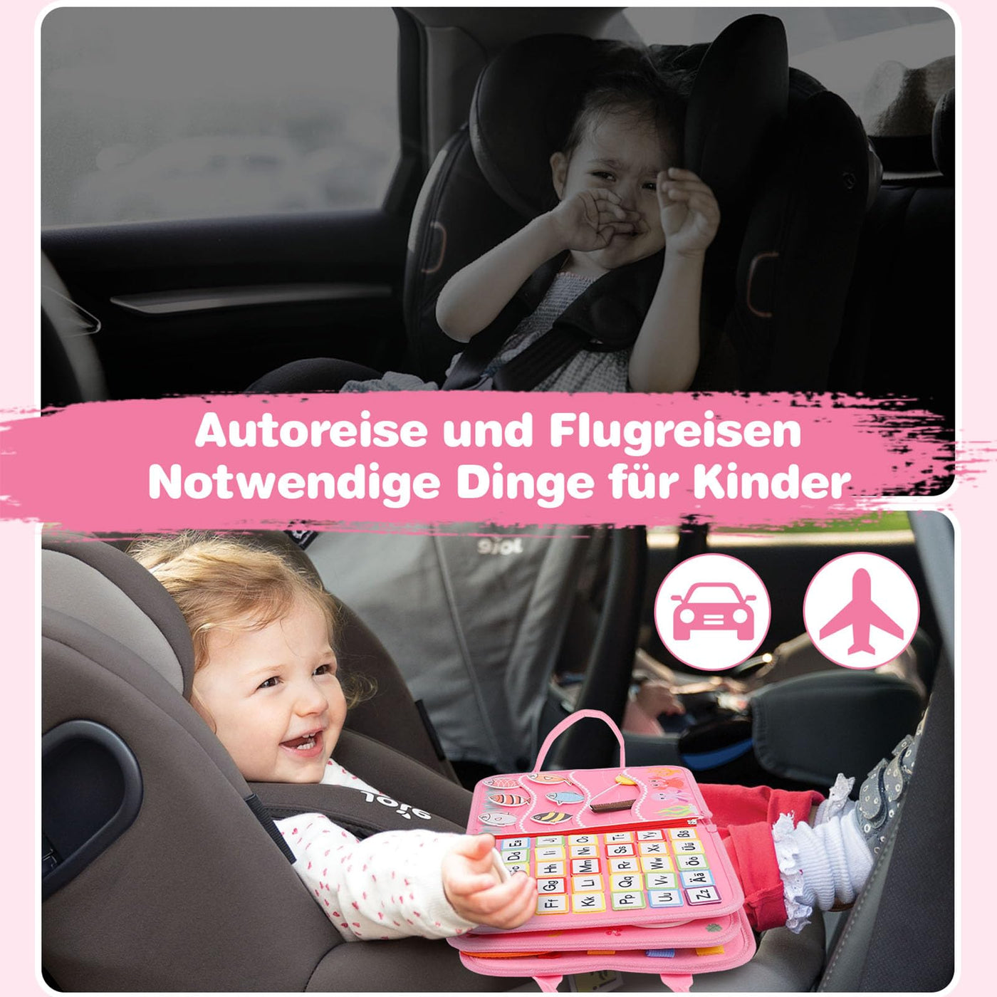 JHkim Busy Board Deutsch Montessori Spielzeug ab 1 2 3 4 Jahre, Jungen & Mädchen, Kinder Sensorik Geschenk, Activity Board Lernspielzeug, Motorikspielzeug für Reise Auto & Flugzeug