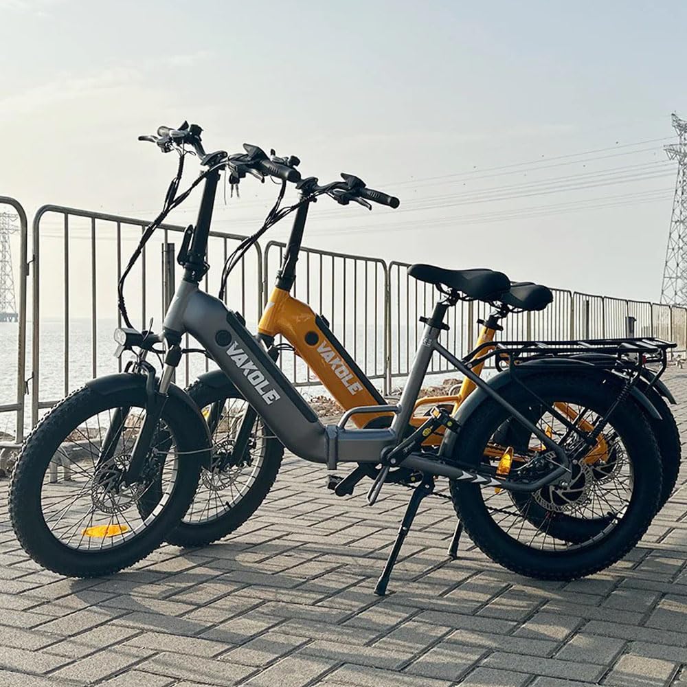 VAKOLE VT4 E-Bike Klapprad 20 Zoll Tiefeinsteiger Elektrofahrräder mit 36V 13Ah Akku, 75Km Reichweite - 3.0 Zoll Reifen E-Fahrrad, 7-Gang Fatbike Ebike für Herren Damen