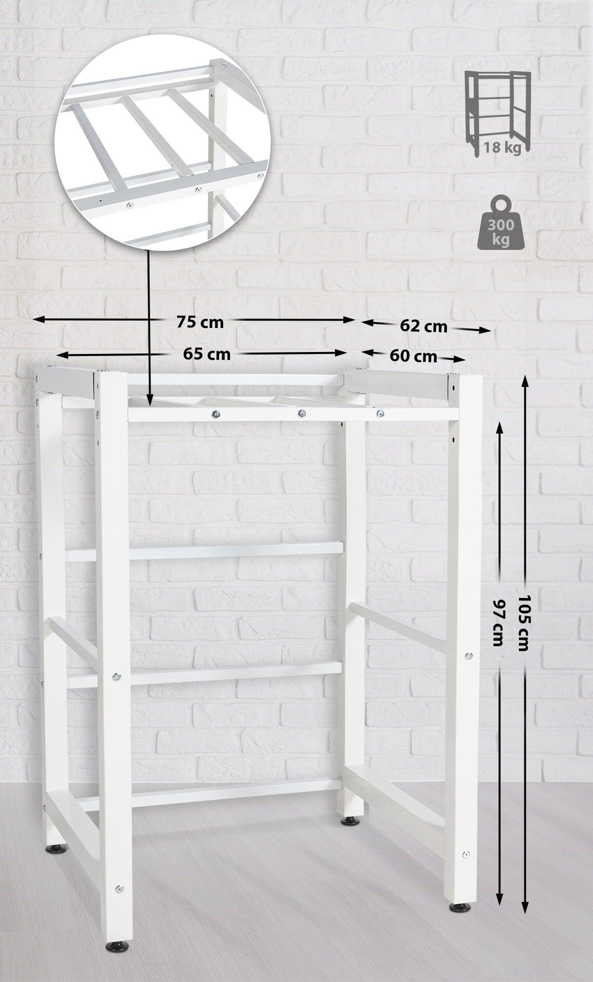 CLP Waschmaschinenregal Medina I Für Bis Zu 2 Haushaltsgeräte I Überbau Aus Stahl, Farbe:weiß