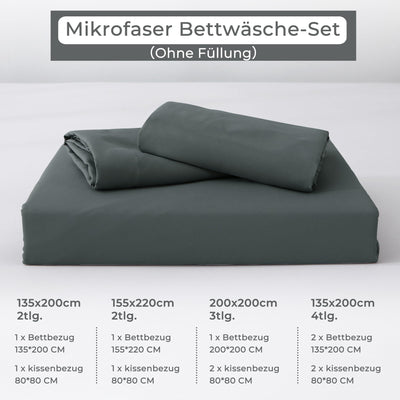 TOCOMOA Bettwäsche 155x220 2teilig Anthrazit, Bettwäsche-Sets Mikrofaser ÖKO-TEX Zertifiziert, Bettbezug und Kissenbezug 80x80cm mit Reißverschluss Weich und Bügelfrei