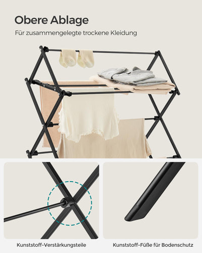 SONGMICS Wäscheständer, Standtrockner klappbar, kompakt, platzsparend, Stahlrahmen, 37 x 75 x 135,1 cm, einfacher Aufbau, für Innen- und Außenbereich, schwarz LLR770B01