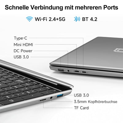 jumper Laptop 15,6 Zoll FHD Display, 12 GB RAM 640 GB ROM, Office 365, Prozessor 5205U Notebook, Akku 38 Wh, Zwei Stereo-Lautsprecher, Typ-C, USB 3.0, Digitale Tastatur