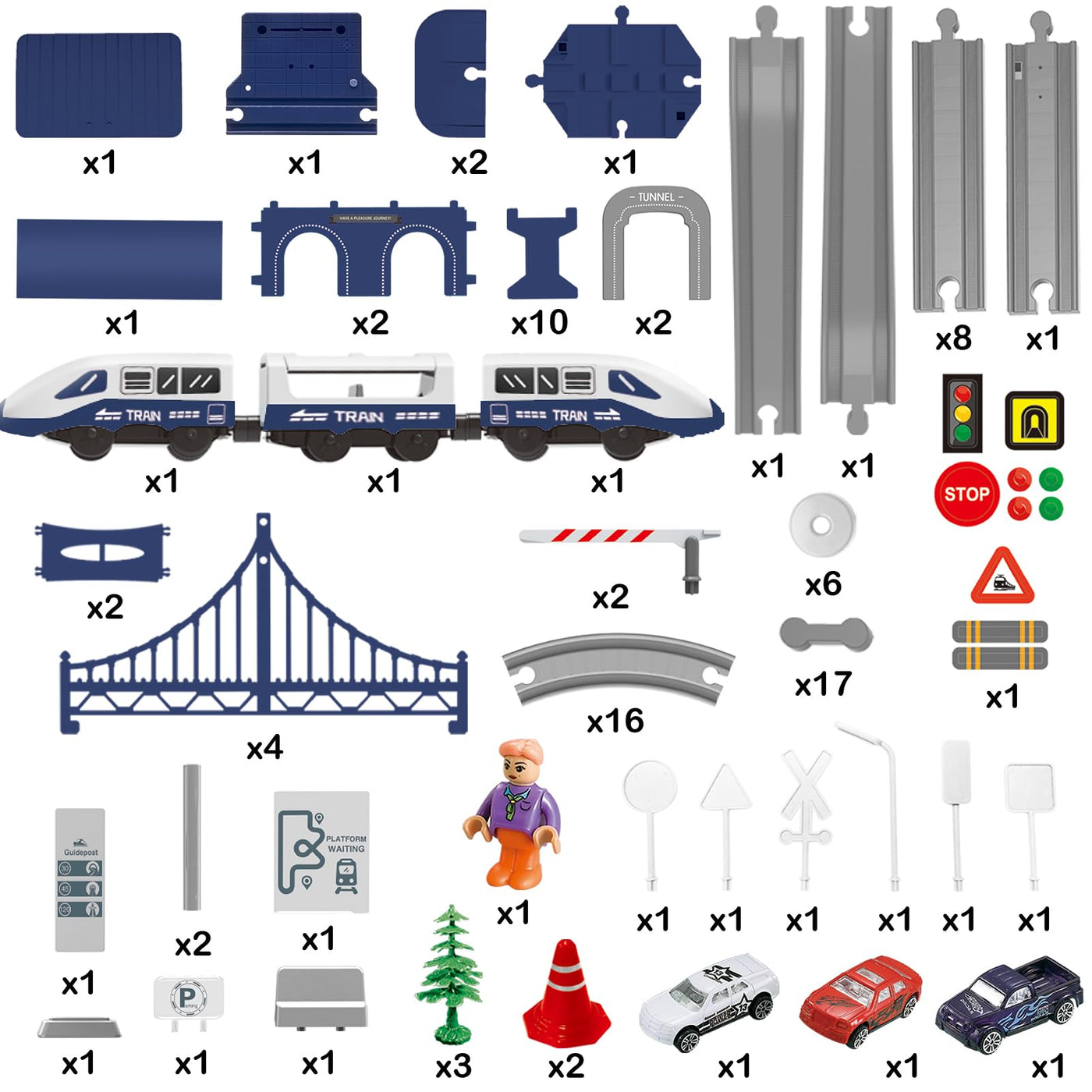 Wdmiya Elektrische Eisenbahn für Kinder ab 3 4 5 6 7 8 Jahren, Flexibler Schienensatz mit 104 Teilen, Baufahrzeuge, Pädagogisches Rennstrecken-Spiel, Weihnachten oder Geburtstag(104PCS)