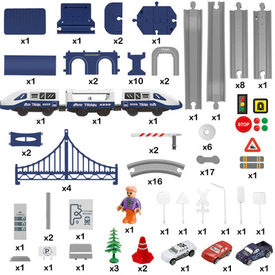 Wdmiya Elektrische Eisenbahn für Kinder ab 3 4 5 6 7 8 Jahren, Flexibler Schienensatz mit 104 Teilen, Baufahrzeuge, Pädagogisches Rennstrecken-Spiel, Weihnachten oder Geburtstag(104PCS)