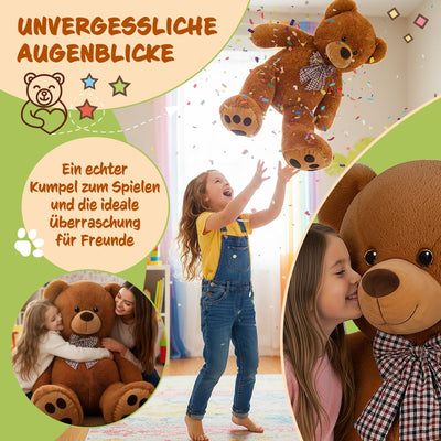 monzana® Teddybär L - XXXL 50-175cm Weiches Fell Schleife Tatzendruck Geschenk Plüschtier Kuscheltier Stofftier Riesen Teddy Bär