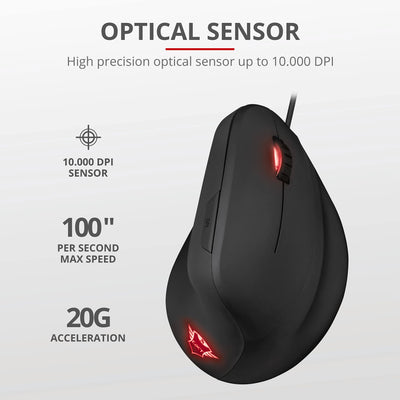 Trust Gaming GXT 144 Rexx Vertikale Gaming Maus, 10.000 DPI, 6-programmierbare Tasten, RGB LED-Beleuchtung, Ergonomisches Design Vorbeugung Gegen Mausarm/Tennisarm (RSI Syndrom) - Schwarz
