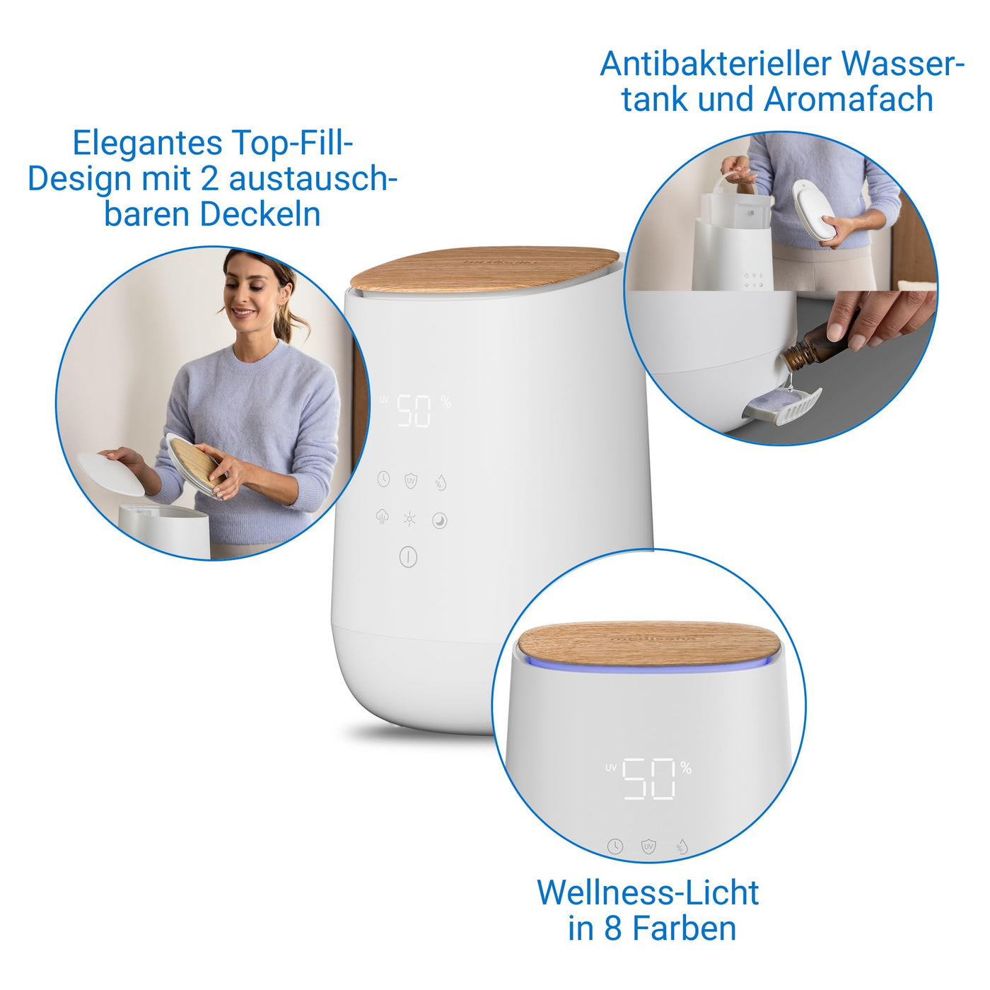 medisana AH 680 Luftbefeuchter mit Ultraschall, Vernebler mit Timerfunktion für Schlafzimmer, Wohnzimmer und Kinderzimmer, geräuscharmer Schlafmodus, integriertes Aromafach für Duft