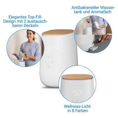 medisana AH 680 Luftbefeuchter mit Ultraschall, Vernebler mit Timerfunktion für Schlafzimmer, Wohnzimmer und Kinderzimmer, geräuscharmer Schlafmodus, integriertes Aromafach für Duft