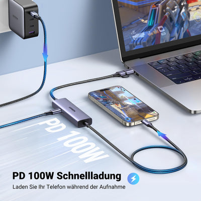 UGREEN Video Capture Card und PD 100W Laden, USB 3.0 Video Capture Card für Full HD 4K Eingang ，2K@30Hz Aufnahme und Schnellladen, Video Capture Gerät für Switch/Steam Deck/pad/Phone/PC/Mac Mini 4