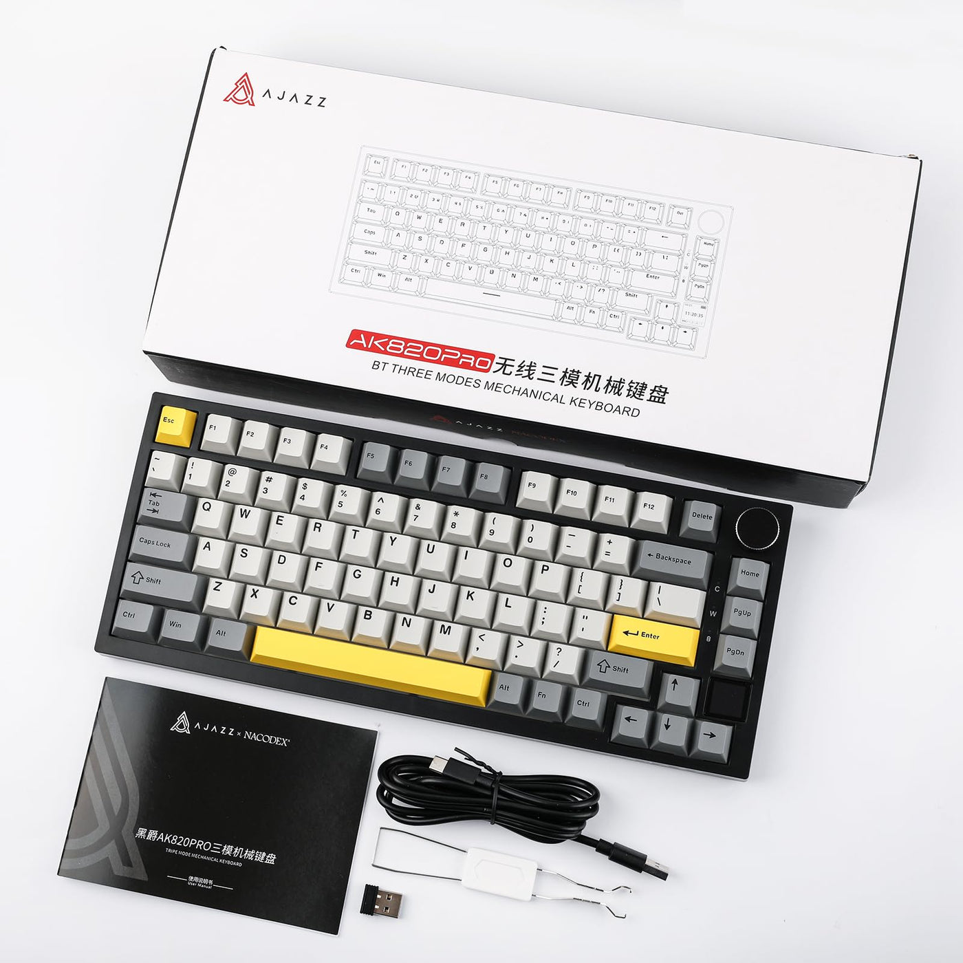 EPOMAKER Ajazz AK820 Pro Gasket Mechanische Tastatur mit Kabel/Bluetooth/kabellos, TFT Bildschirm, beleuchtet RGB, Schalldümpfende Foam für Win/Mac/PC (Grey, Ajazz Gift Switch)