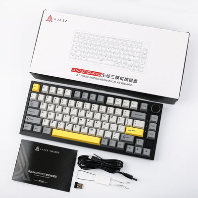 EPOMAKER Ajazz AK820 Pro Gasket Mechanische Tastatur mit Kabel/Bluetooth/kabellos, TFT Bildschirm, beleuchtet RGB, Schalldümpfende Foam für Win/Mac/PC (Grey, Ajazz Gift Switch)
