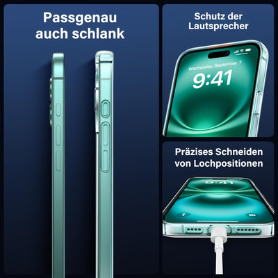 UniqueMe für iPhone 16 Hülle - Handyhülle für iPhone 16 Case, 5 in 1 Set Rundumschutz Schutzhülle Cover,1 Handyhülle & 2 Schutzfolie & 2 Kameraschutz - Transparent