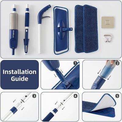 Bodenwischer mit Sprühfunktion，360 Grad Rotierender Sprühwischer mit 3 Waschbaren Mikrofaser Pads，500ML Wassertank，1*Mop-Halter，Wischmopp für Schnelle Reinigung Hartholz, Marmor, Laminat, Fliesen