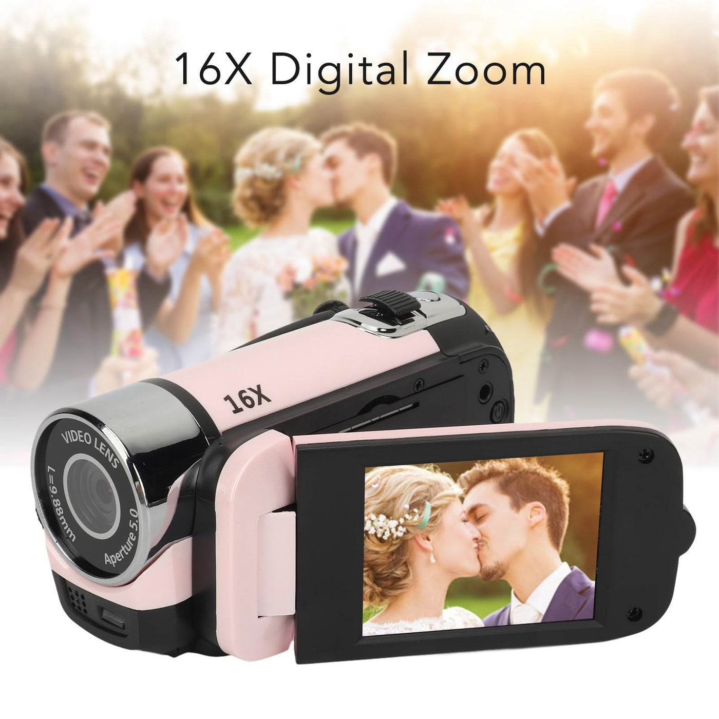 Videokamera-Camcorder, 1080P 16 MP Digitalkamera-Recorder, 2,4 Zoll Drehbarer Bildschirm, 16-facher Digitalzoom-Camcorder-Kamera mit Fülllicht (Rosa)