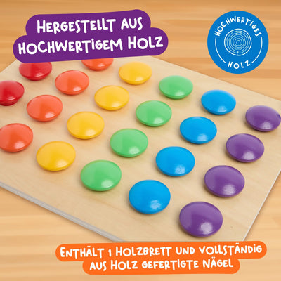Nene Toys Holz-Steckspiel für Kleinkinder ab 2 Jahren - Mosaik Steckspiel für Kinder 2 3 Jahre - Montessori Spielzeug mit Bunten Knöpfen & Zuordnungskarten - Lernspiele für 2 jährige Jungen Mädchen