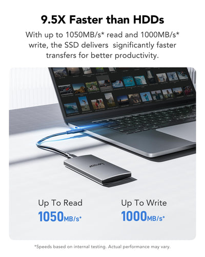 Lexar ES3 Externe SSD 1TB, USB 3.2 Gen2 Portable SSD, bis zu 1050 MB/s Lesen, 1000 MB/s Schreiben, Tragbare SSD für iPhone15-Serie/Mac/PS5/XBOX/Laptop/PC und Spielkonsole (LES3XXX001T-RNSNG)