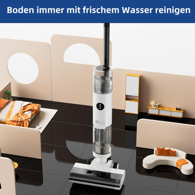 JONR ED12 Nass Trockensauger Akku, Kabelloser Nass Trocken Staubsauger Saugwischer Akku, Kantenreinigungsbürste 6mm, Selbstreinigung, 850mL Wassertank, Anti-Verwirrungs-Haar für Hartböden, Tierhaare