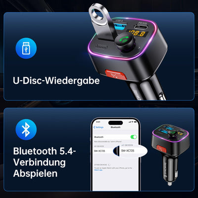 Syncwire FM Transmitter Auto Bluetooth 5.4 48W (PD 36W & 12W) Bluetooth Adapter Auto mit [Lichtschalter] [HiFi-Bass-Sound] [Schnellladen] Freisprecheinrichtung Autoladegerät Zigarettenanzünder