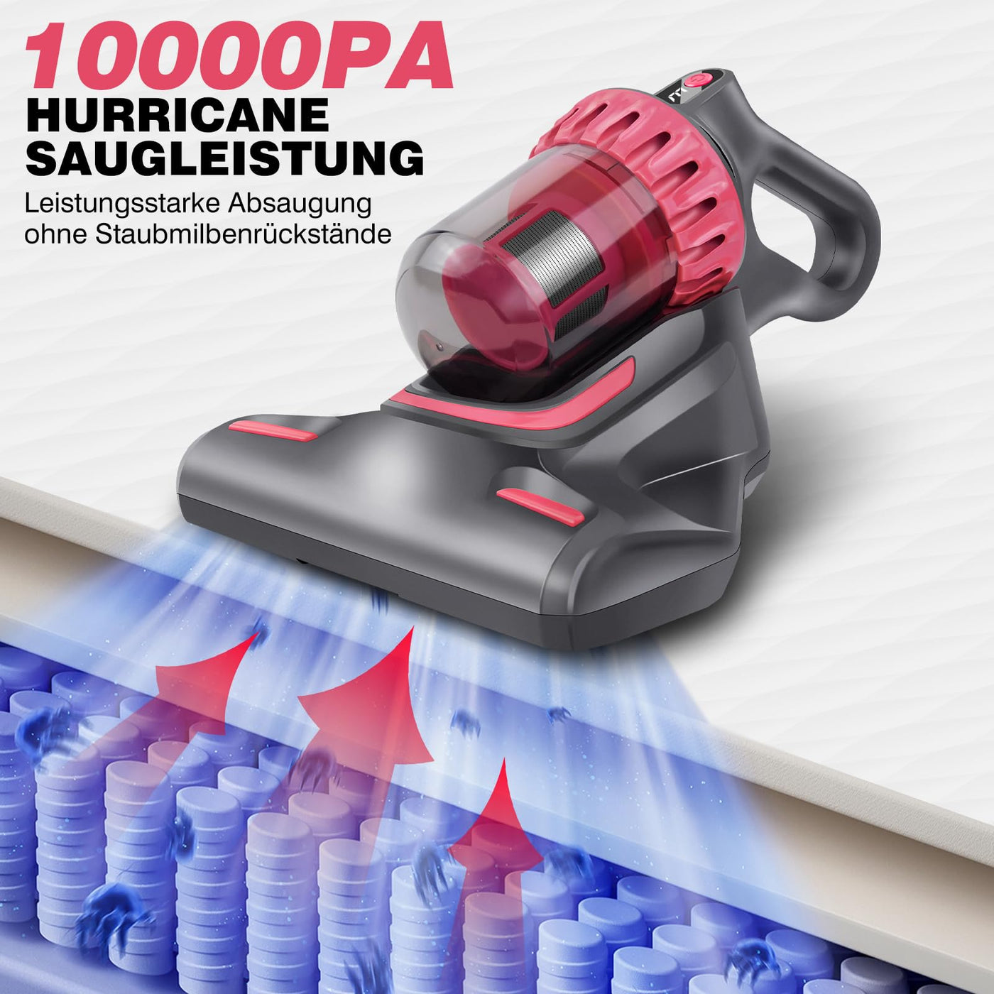 Milbensauger für matratzen mit UV-Licht, Handstaubsauger, Schmutzbehälter 200 ml, Milbenstaubsauger mit Staubmilben-Sensor, 10kpa Anziehung Milben Staubsauger Antimilben-Staubsauger entfernt 99,9%