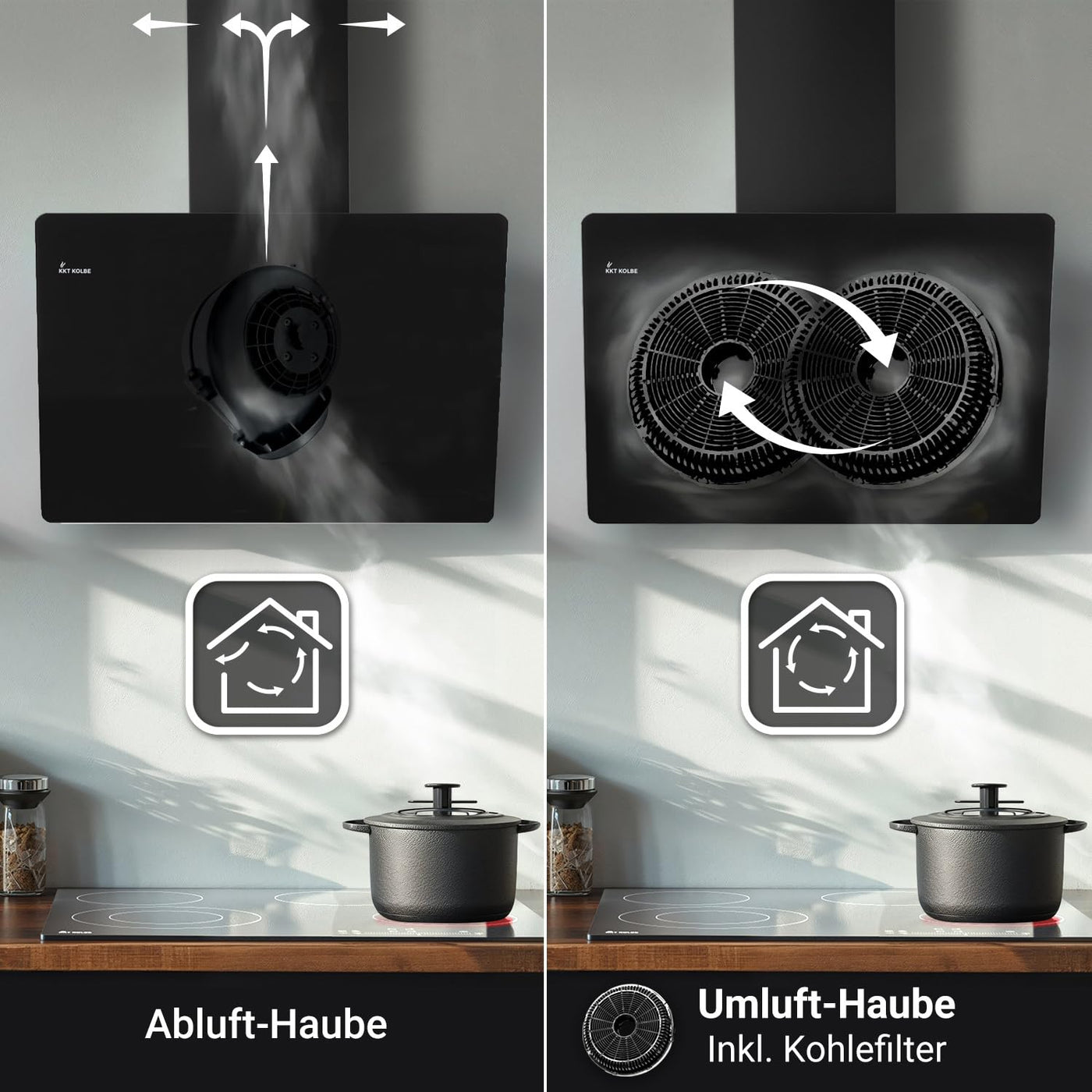 KKT KOLBE Dunstabzugshaube 90 cm | Wandhaube Kopffrei | Schwarz Glas | Smart WiFi App | Nachlaufautomatik | RGBW-LED | WLAN | SensorTouch Bedienung | EASY909SHCM