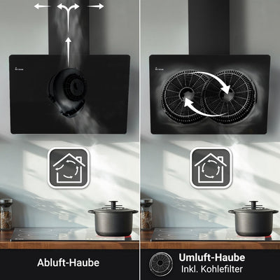 KKT KOLBE Dunstabzugshaube 90 cm | Wandhaube Kopffrei | Schwarz Glas | Smart WiFi App | Nachlaufautomatik | RGBW-LED | WLAN | SensorTouch Bedienung | EASY909SHCM