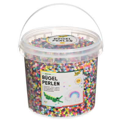 folia 73219 - Bügelperlen im Eimer, 30.000 Stück sortiert in 22 verschiedenen Farben, Durchmesser ca. 5 mm, tolle Ergänzung zu den Stiftplatten