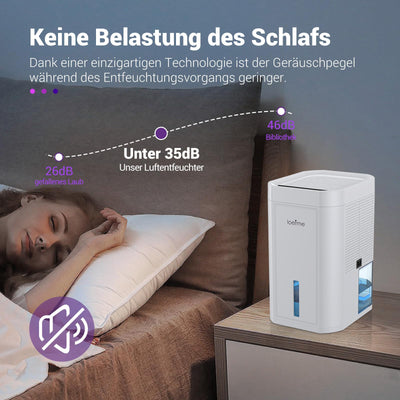 LOEFME 1000ml Mini-Luftentfeuchter, 7-farbige LED-Lichter, tragbarer und ultraleiser Luftentfeuchter elektrisch in Weiß, ideal für Schlafzimmer, Badezimmer, Kleiderschrank und Ankleidezimmer