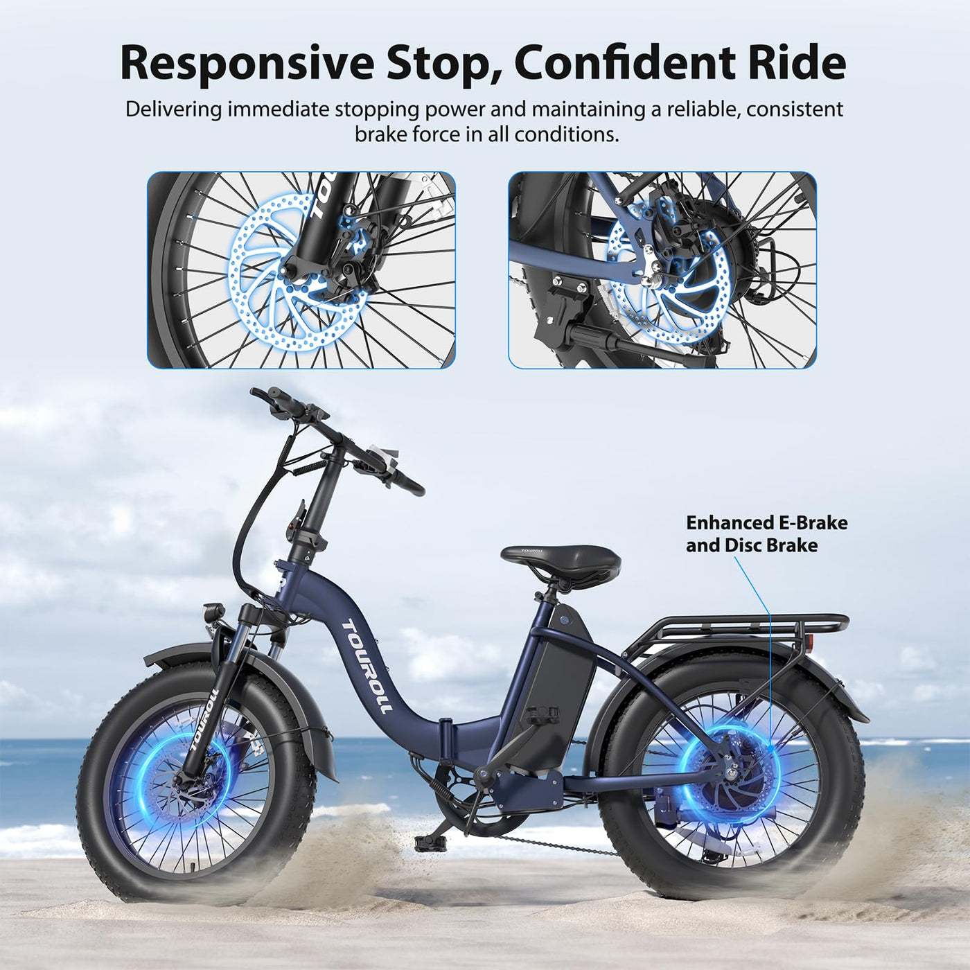 Touroll Klapprad E Bike, 20 * 4 Zoll Elektrofahrräder mit 48v 15Ah Akku, 25km/h, Reichweite bis zu 120-150km, 250W 55N.M Motor E-Bike mit 7-Gang, LCD-Display, Elektrofahrrad für Herren Damen