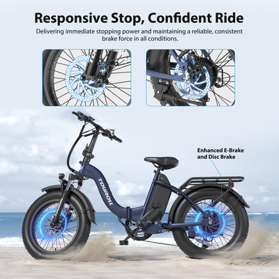 Touroll Klapprad E Bike, 20 * 4 Zoll Elektrofahrräder mit 48v 15Ah Akku, 25km/h, Reichweite bis zu 120-150km, 250W 55N.M Motor E-Bike mit 7-Gang, LCD-Display, Elektrofahrrad für Herren Damen
