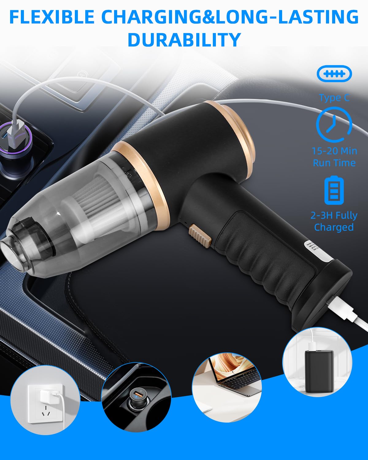 TIDEVAN Handstaubsauger Kabellos Akku Handstaubsauger Multifunktionaler für Auto,12000Pa Mini Staubsauger Autostaubsauger,3 in 1 Handstaubsauger Akku Kabellos mit Waschbar HEPA-Filter für Auto,Haus