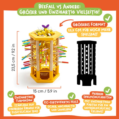 Nene Toys BEEFALL Groß, 4-in-1 Lernspiel mit Bienen, Montessori Spielzeug ab 3 Jahren mit bunten Stäben, Würfeln & Karten - Holzspiel für Jungen & Mädchen 3-9 Jahre - Pädagogisches Familienspiel