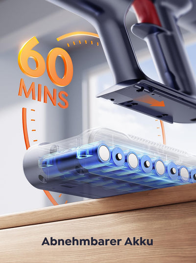 INTETURE Akku Staubsauger 45000Pa/550W/60Mins, Staubsauger Kabellos mit Aufrechtfunktion,Wandhalterung mit integrierter Ladestation, Super Leise Akkustaubsauger für Hartböden,Teppiche und Tierhaare