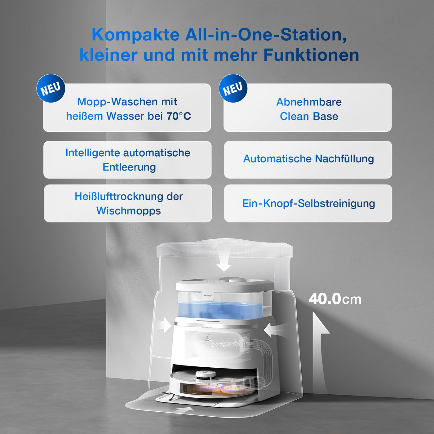 ECOVACS DEEBOT T30 PRO OMNI Saugroboter mit Wischfunktion, mit TrueEdge Moppin, Zero Tangle Bürste, 11.000 PA Saugkraft mit heißem Wasser und Smart Rewash, Farbe Silber