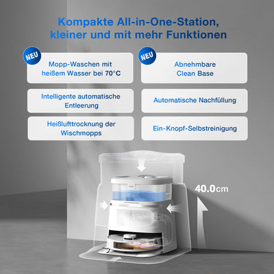 ECOVACS DEEBOT T30 PRO OMNI Saugroboter mit Wischfunktion, mit TrueEdge Moppin, Zero Tangle Bürste, 11.000 PA Saugkraft mit heißem Wasser und Smart Rewash, Farbe Silber