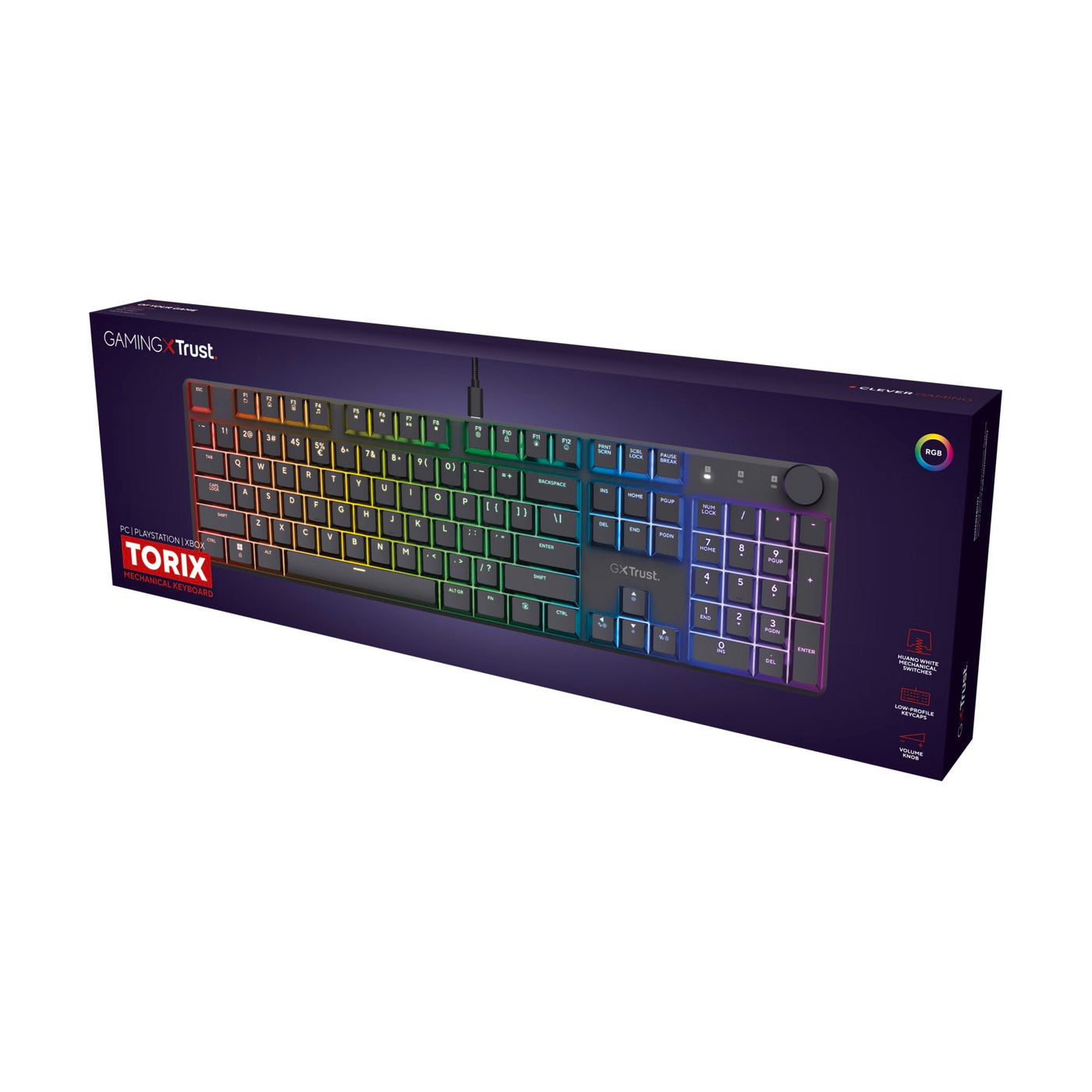 Trust Gaming GXT 866 Torix Mechanische Tastatur Deutsches QWERTZ Layout, Huano-Switches, Flache Tasten, RGB Beleuchtung, Anti-Ghosting N-Key Rollover USB Programmierbare Gaming Tastatur PC Laptop