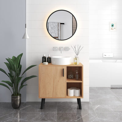 EUGAD Waschbeckenunterschrank mit Tür, Badezimmerschrank mit 2 offenen Ablagen, Schrank im Badezimmer, Unterschrank freistehend, Waschtischunterschrank