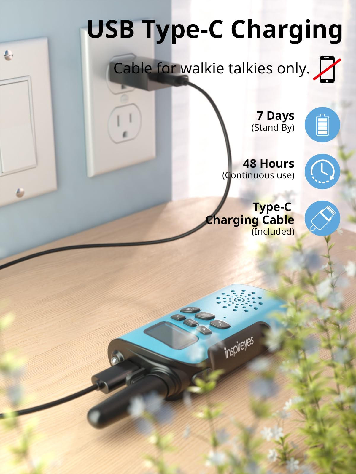 Inspireyes Walkie Talkie Kinder Aufladbar, 48 Stunden Arbeitszeit, 8 Kanäle 2-Wege-Radio, Geschenke für Jungen Mädchen, Outdoor Wandern Camping, 3-12 Jahre altes Spielzeug