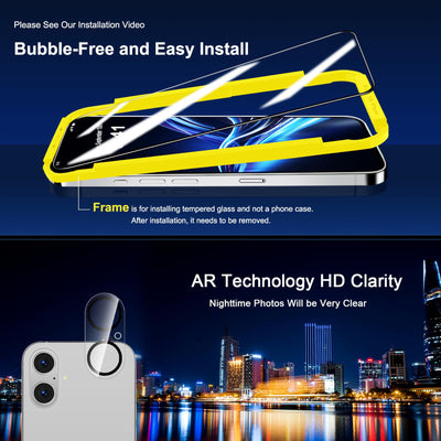 QHOHQ für iPhone 16 Plus für Panzerglas mit Kamera Schutzfolie, Militärstandard Schutz, [Full Screen], Ultra Top 9H+ Glas Folie, Anti-Fingerabdruck, Anti-Kratzer, mit Installationshilfe [3+3 Stück]